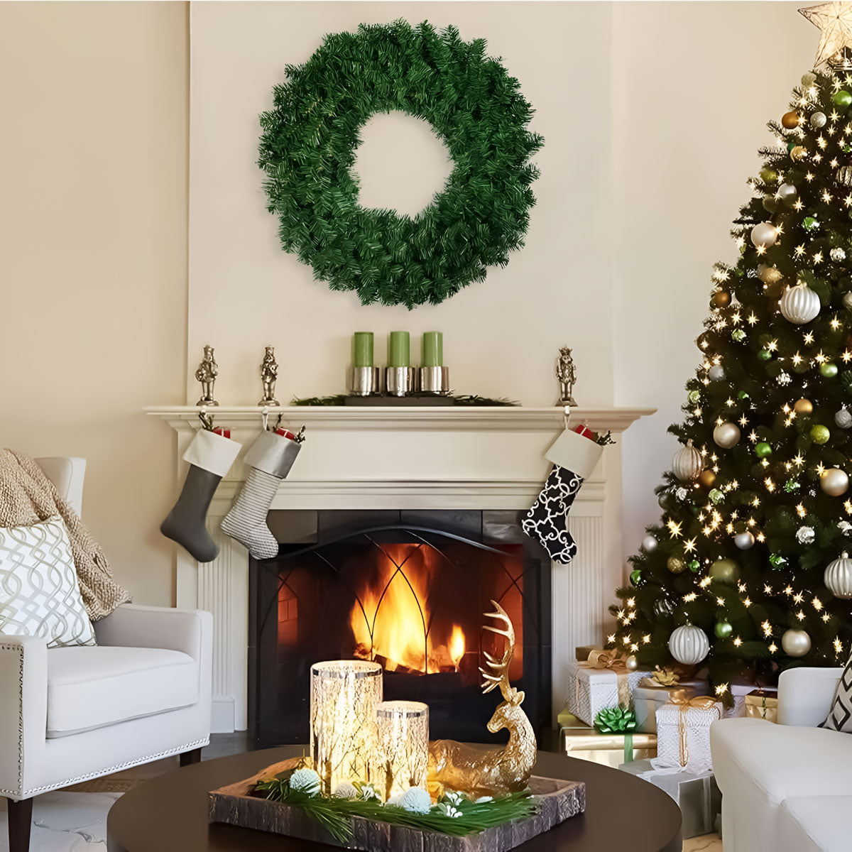 Corona Navideña color Verde, 40 cm