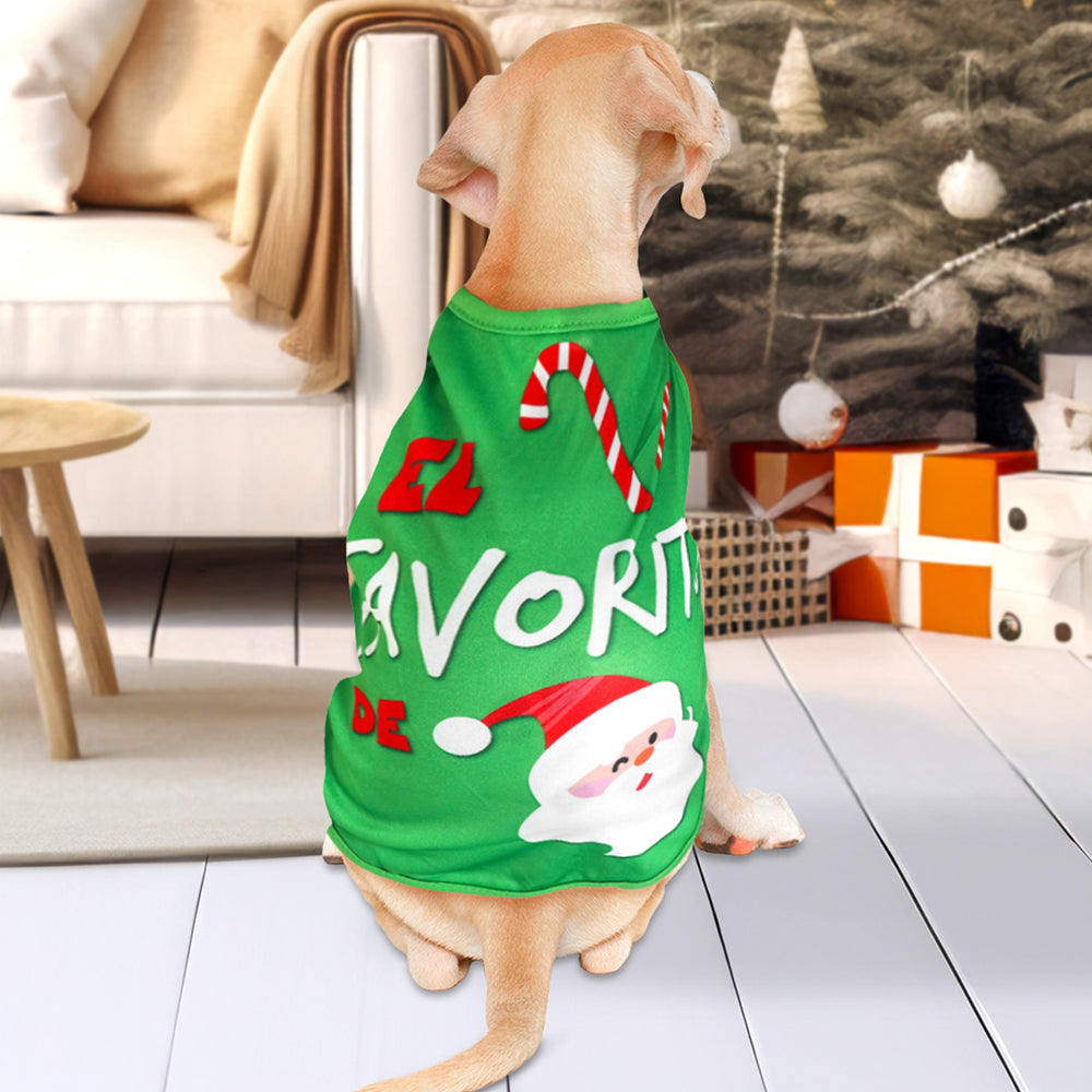 Playera Navideña color Verde para Perro, "El Favorito de Santa"