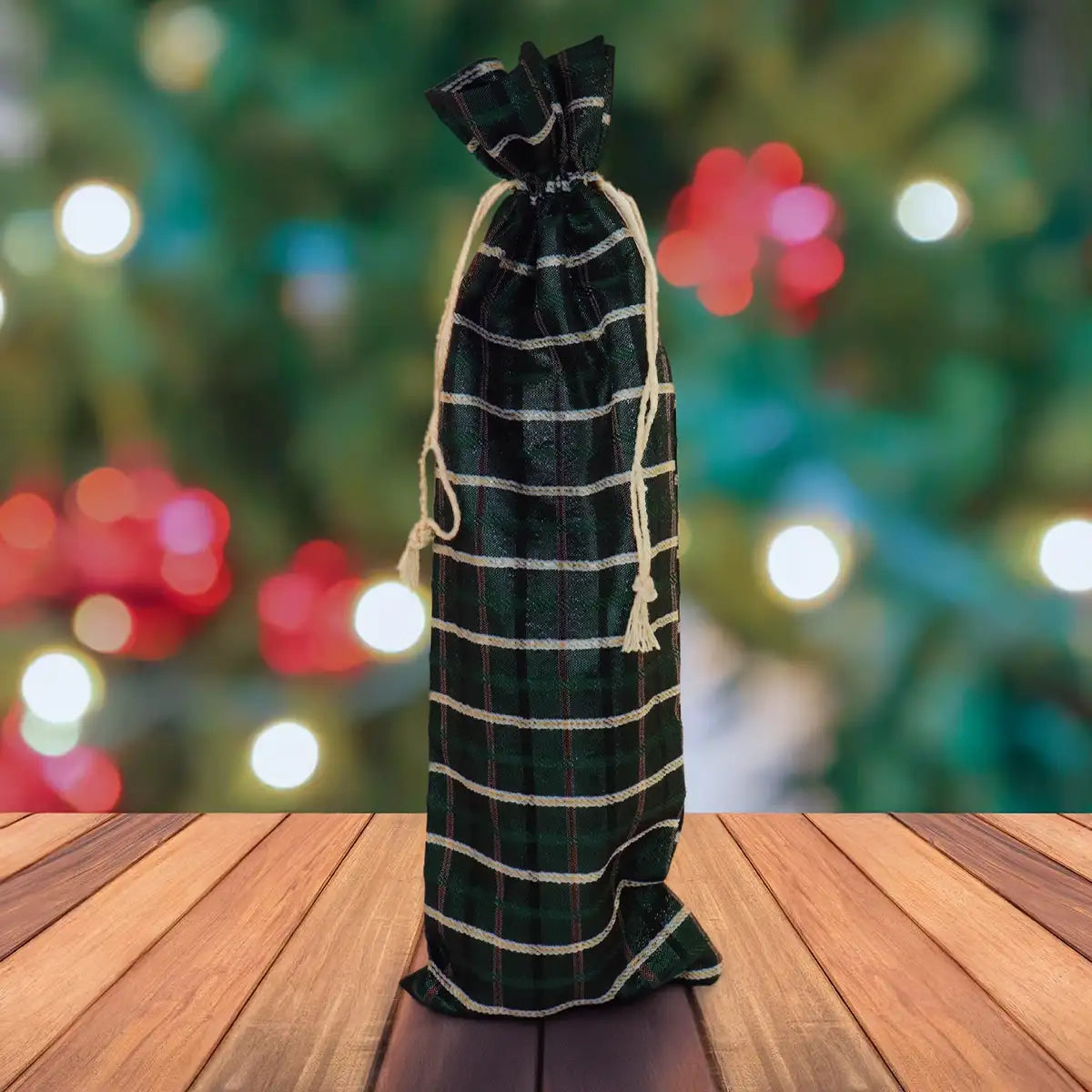 Bolsa Navideña de Yute color Verde para Botellas