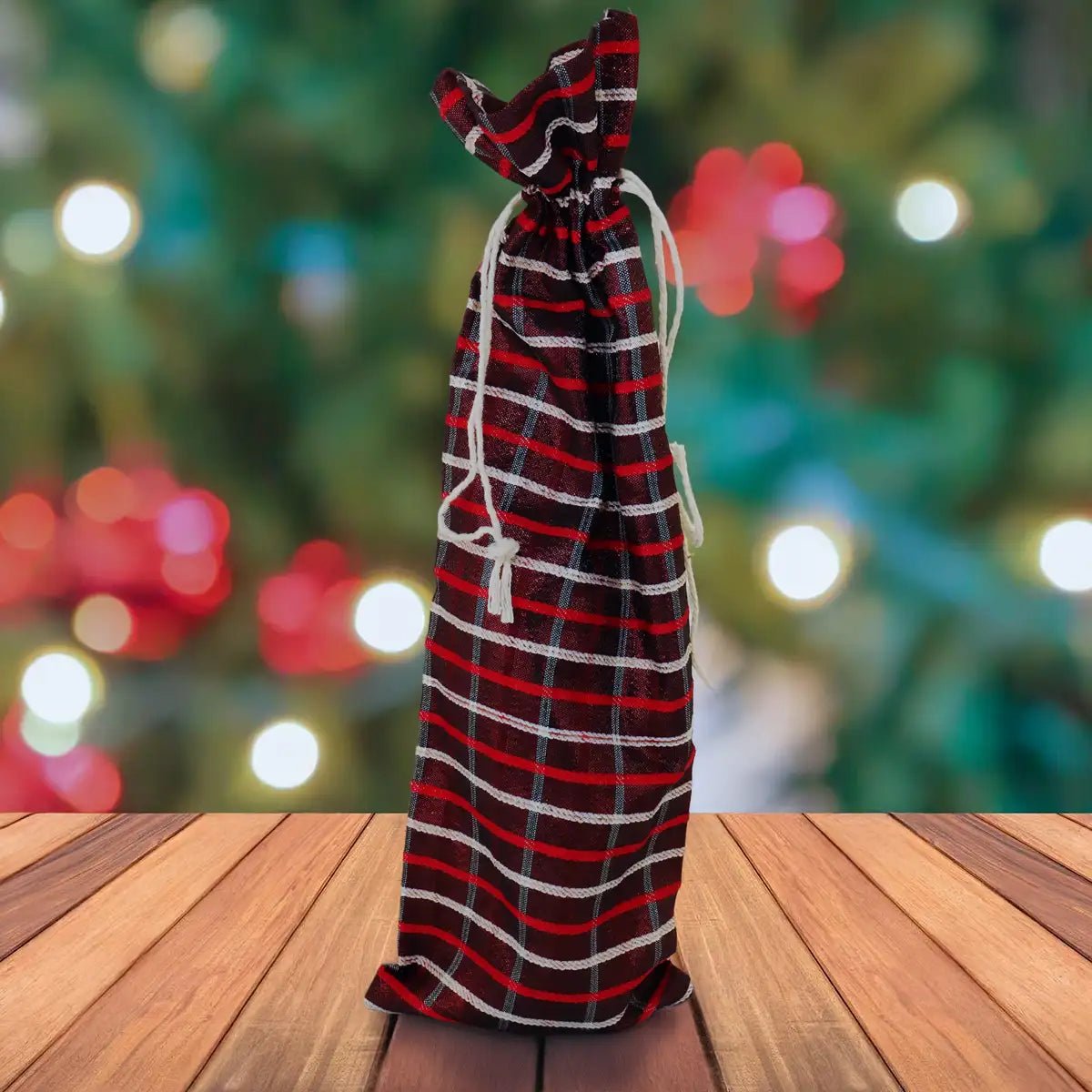 Bolsa Navideña de Yute color Rojo para Botellas