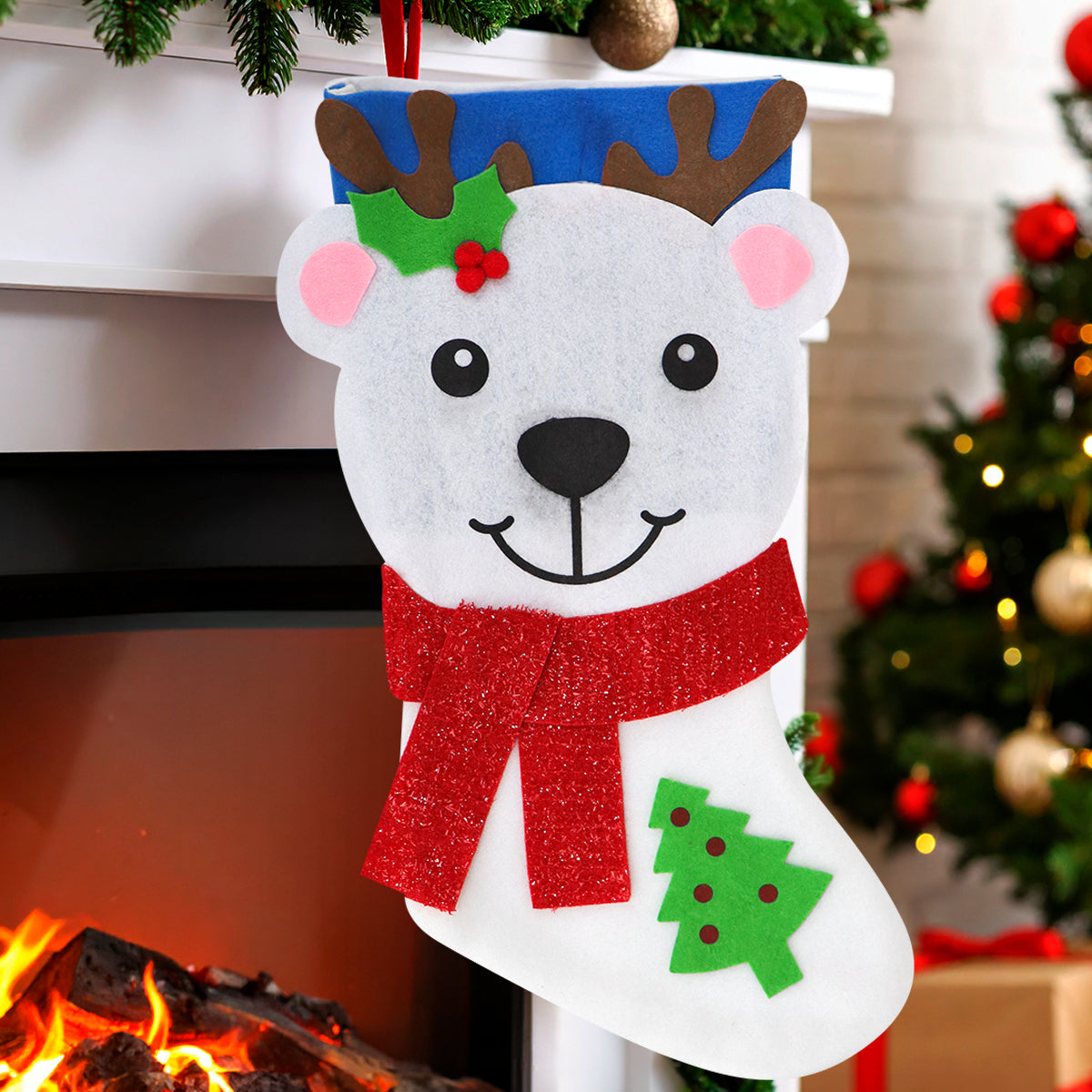 Bota Navideña, Oso con Bufanda, 40 cm