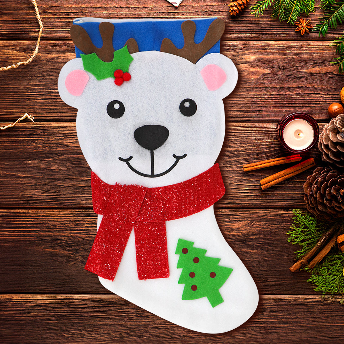 Bota Navideña, Oso con Bufanda, 40 cm