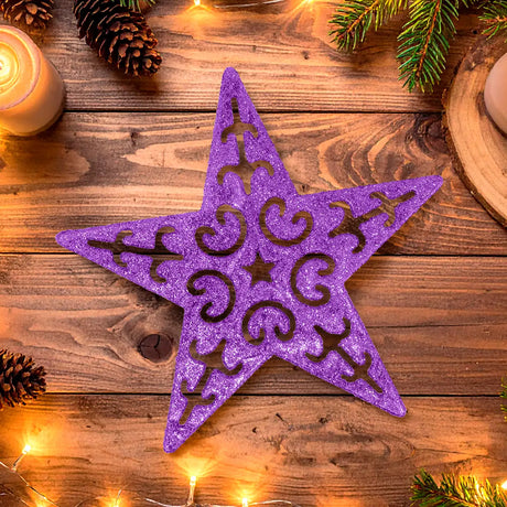 Ornamento Navideño en Forma de Estrella color Morado, 3pzas