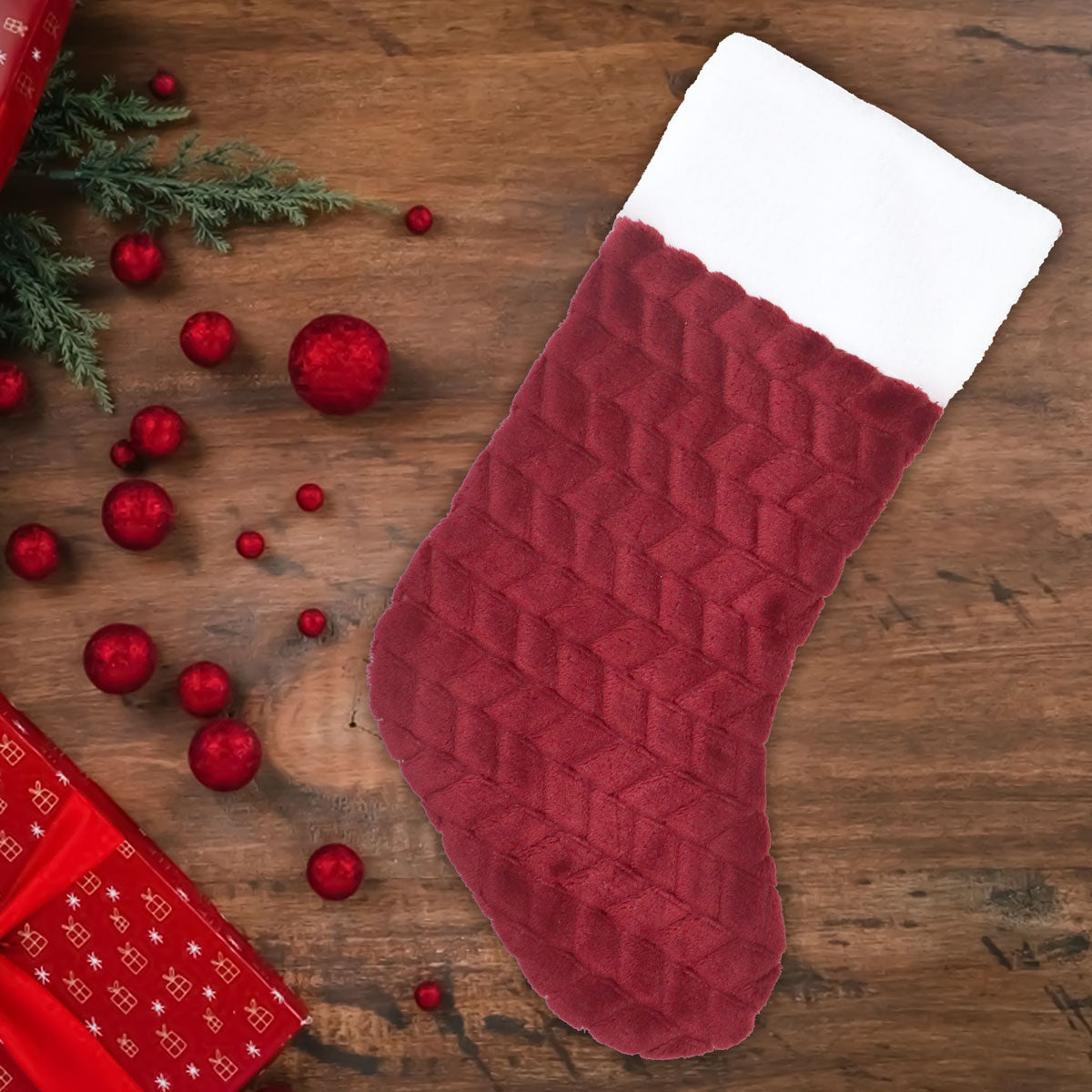 Bota Navideña de Tela color Vino