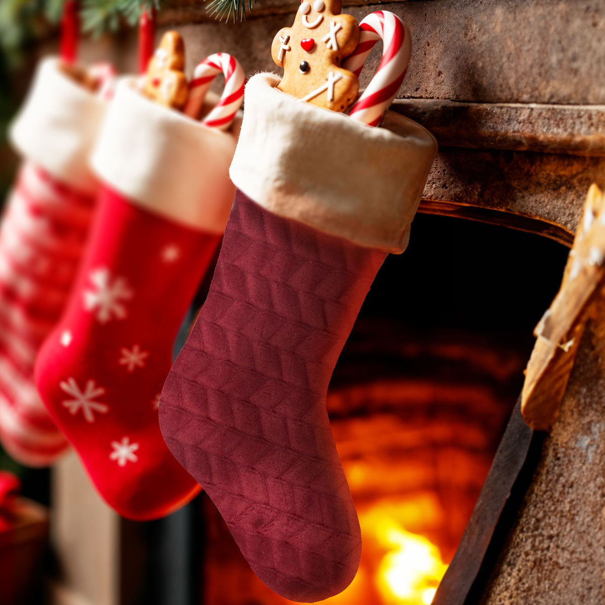 Bota Navideña de Tela color Vino
