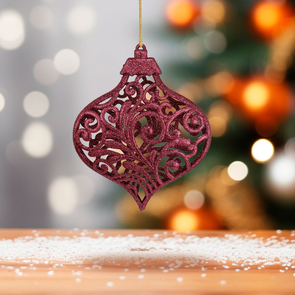 Esfera Ornamento Navideño con Glitter, Color Vino, 17 cm