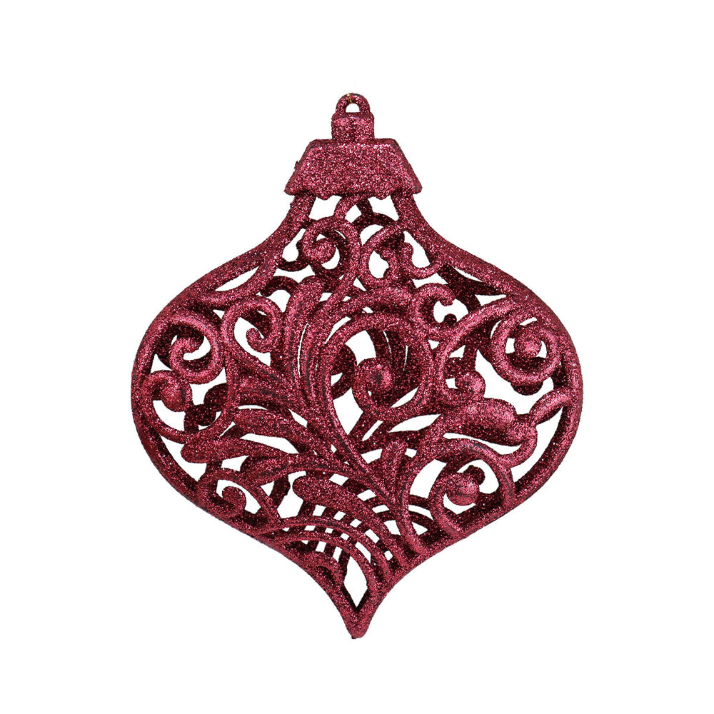 Esfera Ornamento Navideño con Glitter, Color Vino, 17 cm
