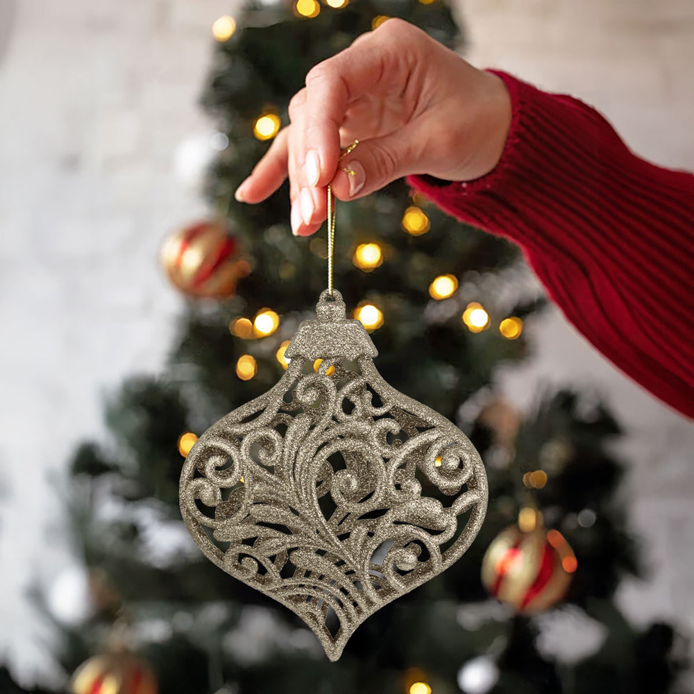 Esfera Ornamento Navideño con Glitter, Color Café, 17 cm