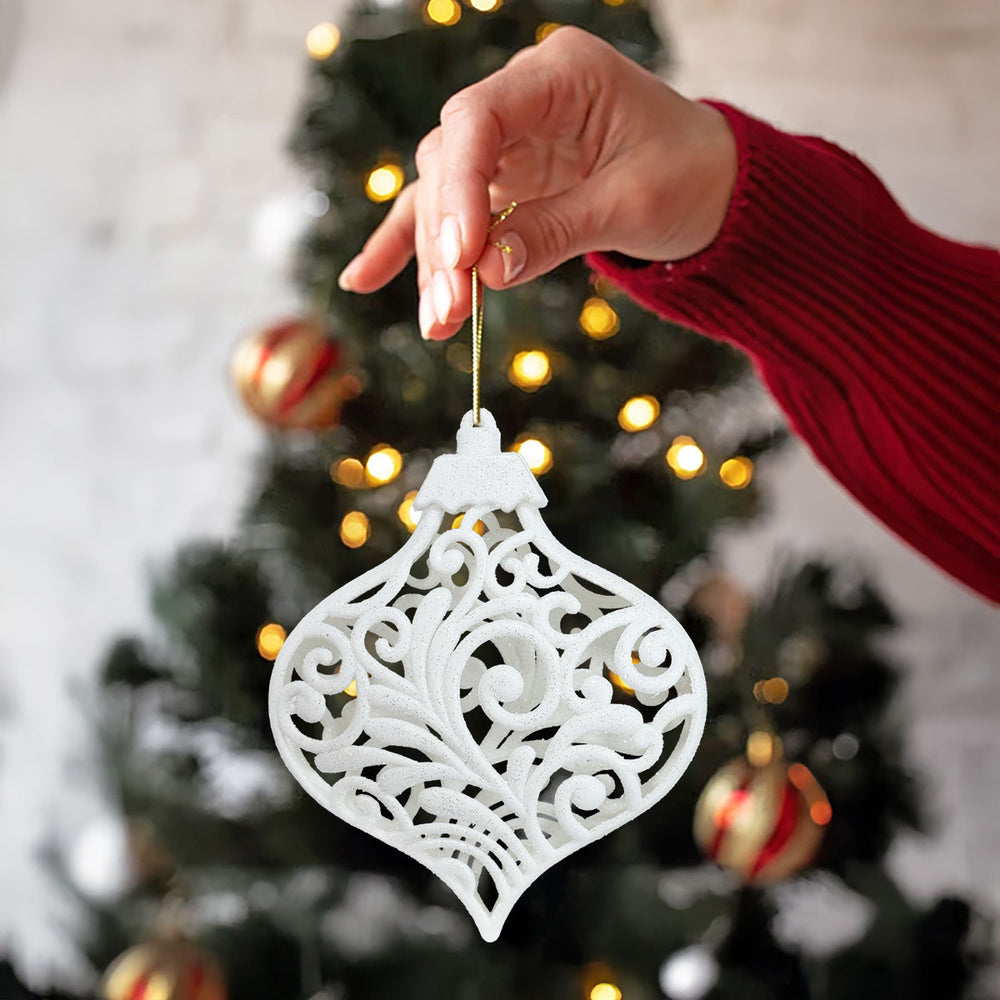 Esfera Ornamento Navideño con Glitter, Color Blanco, 17 cm
