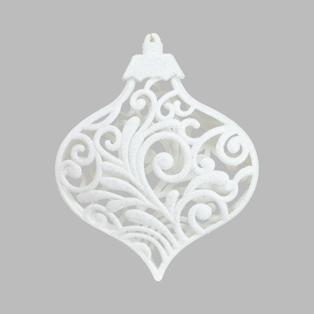 Esfera Ornamento Navideño con Glitter, Color Blanco, 17 cm