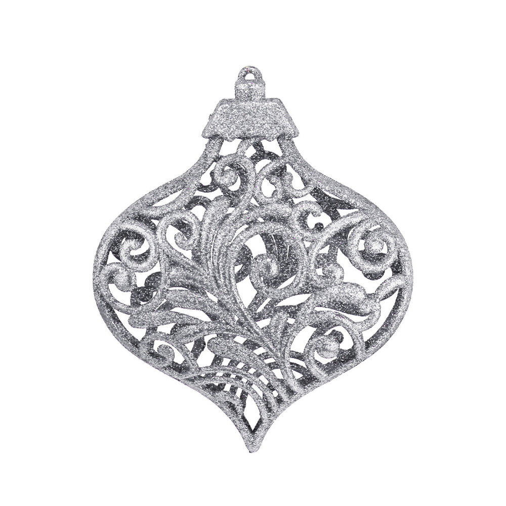 Esfera Ornamento Navideño con Glitter, Color Plata, 17 cm