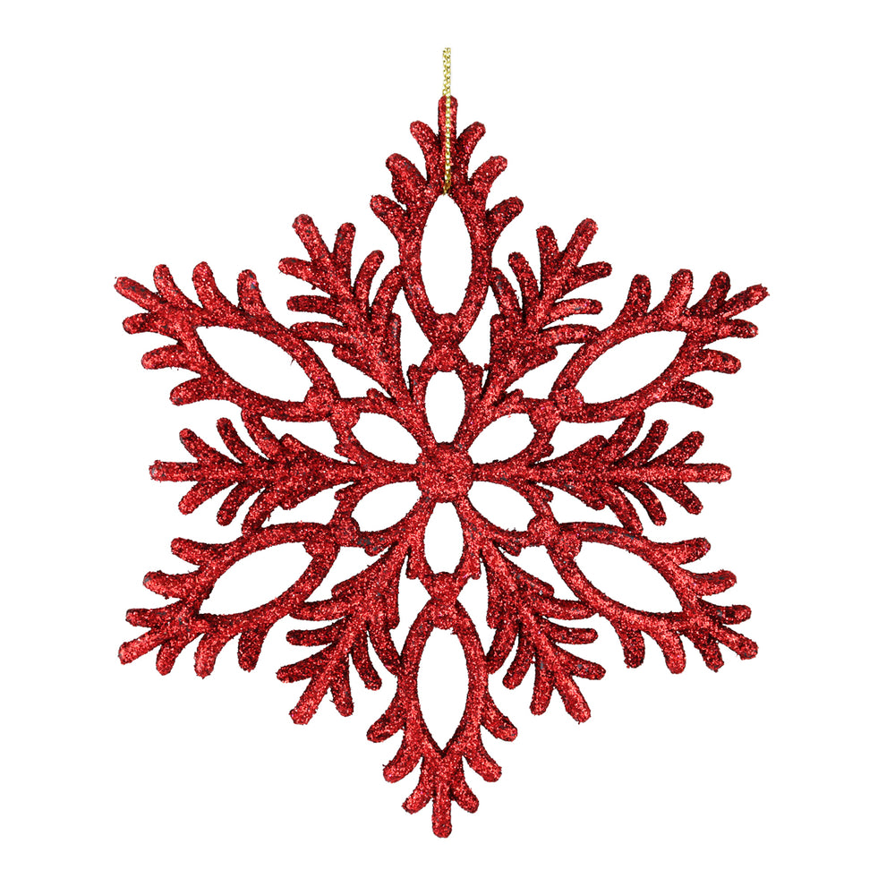 Copo de Nieve, Ornamento Navideño con Glitter, Color Rojo