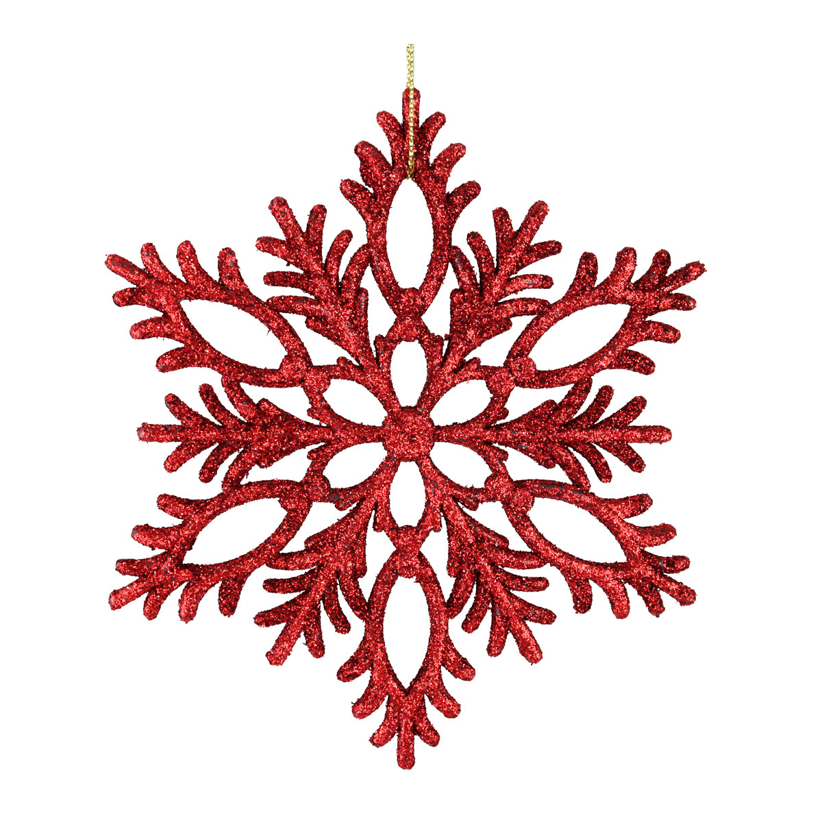 Copo de Nieve, Ornamento Navideño con Glitter, Color Rojo
