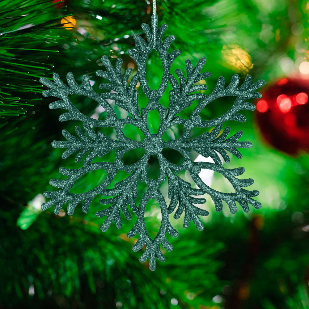 Copo de Nieve, Ornamento Navideño con Glitter, Color Verde