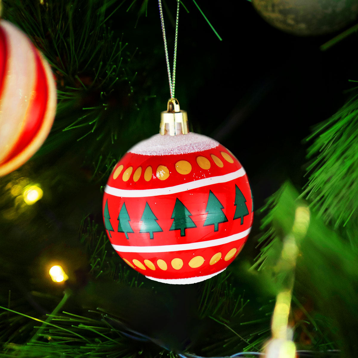 Esfera Navideña Decorada color Rojo, Pino
