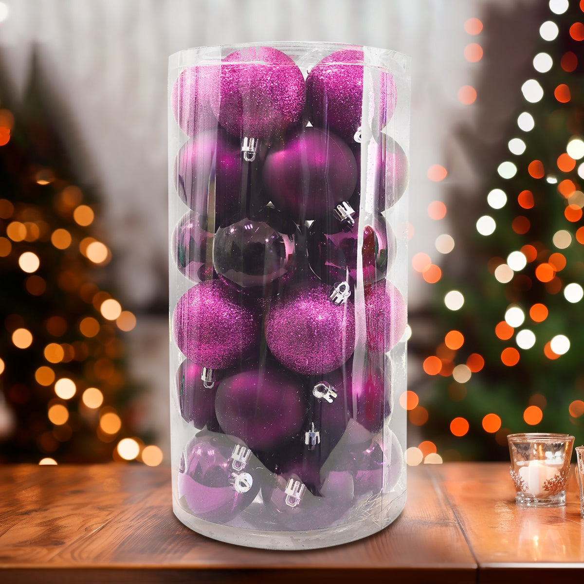 Set Esferas de Navidad, Color Fucsia, 30 pzas