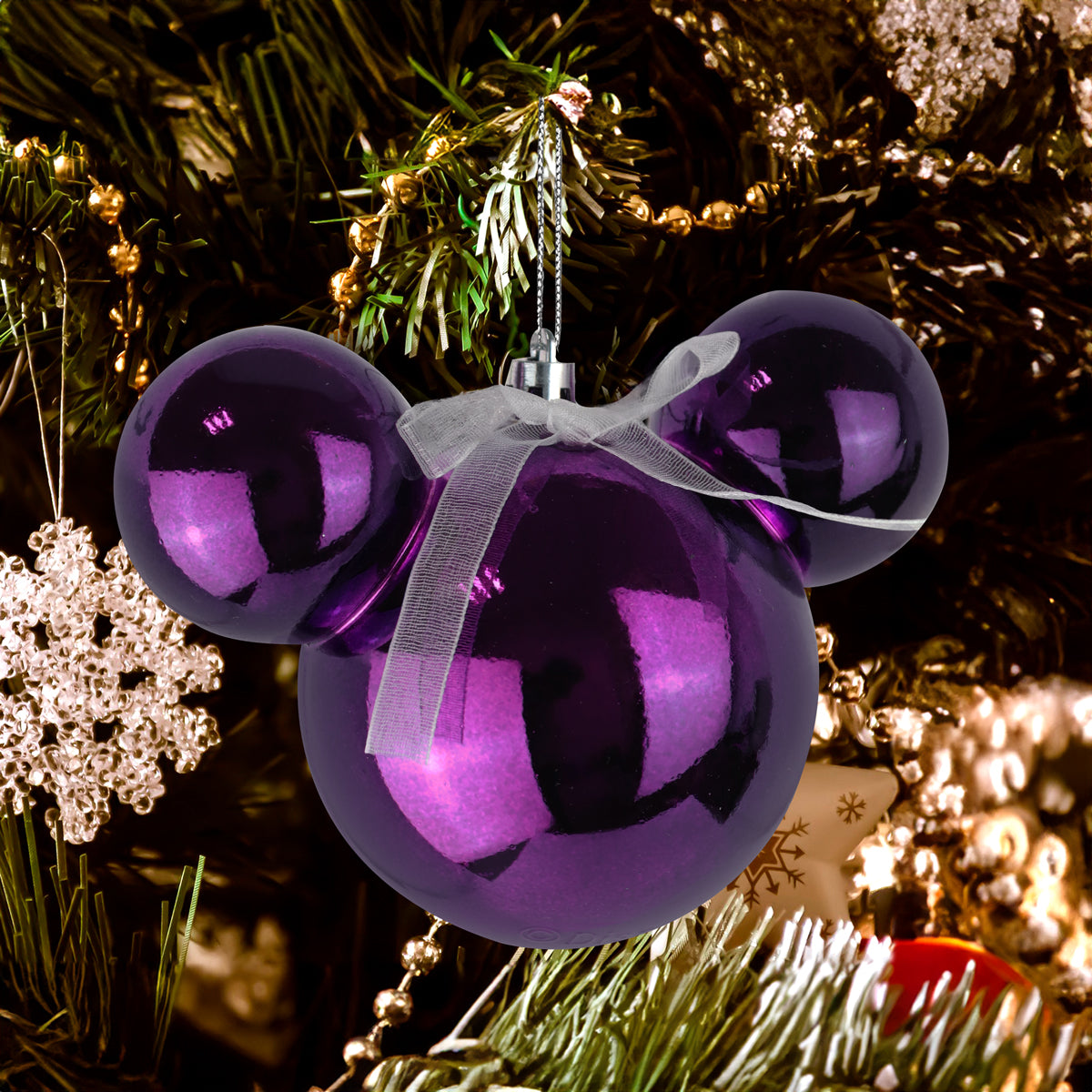 Esfera Navideña Brillante en Forma de Mickey Mouse color Morado