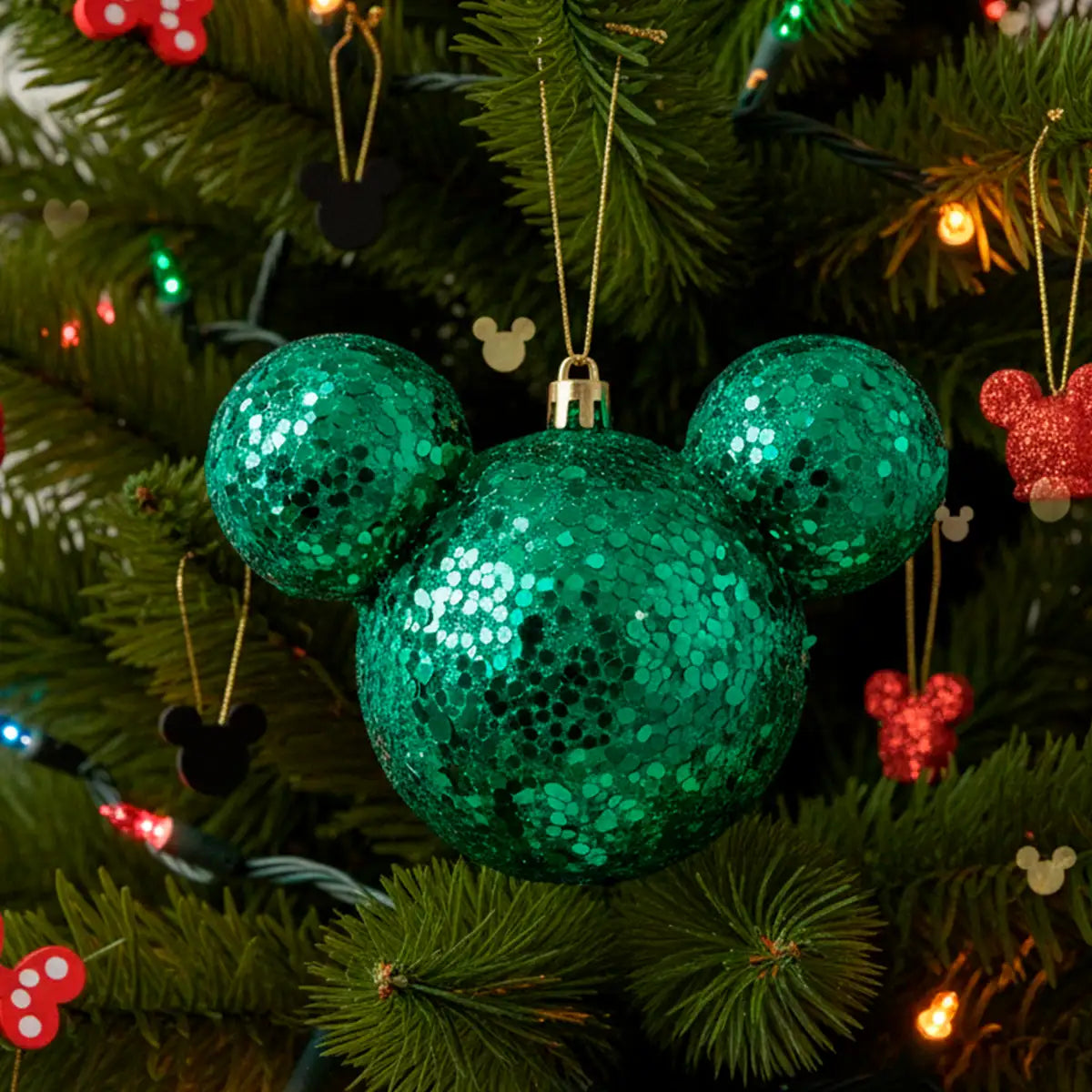 Esfera Navideña Brillante, Mickey, Color Verde