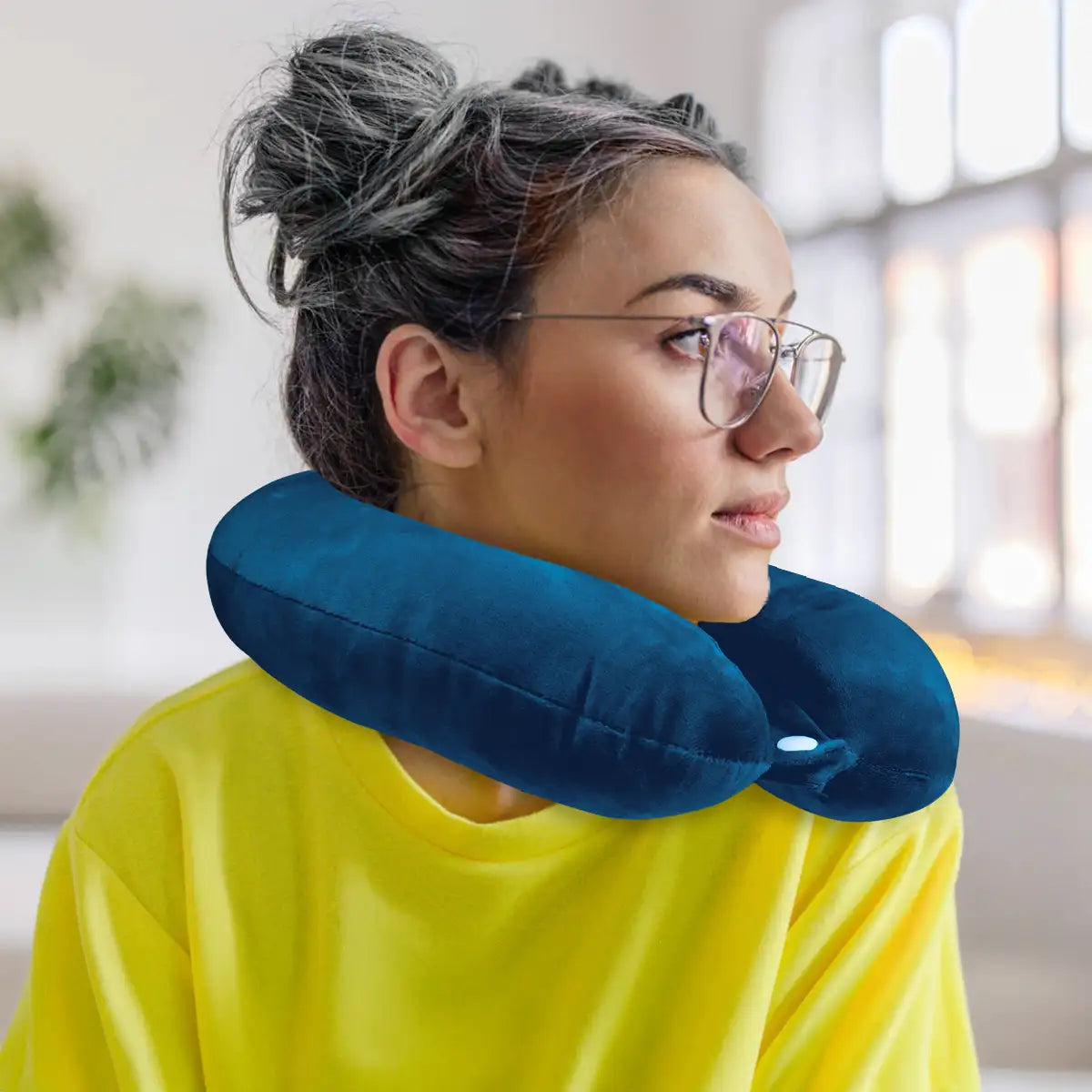 Almohada de Viaje Ergonómica, Color Azul Petróleo