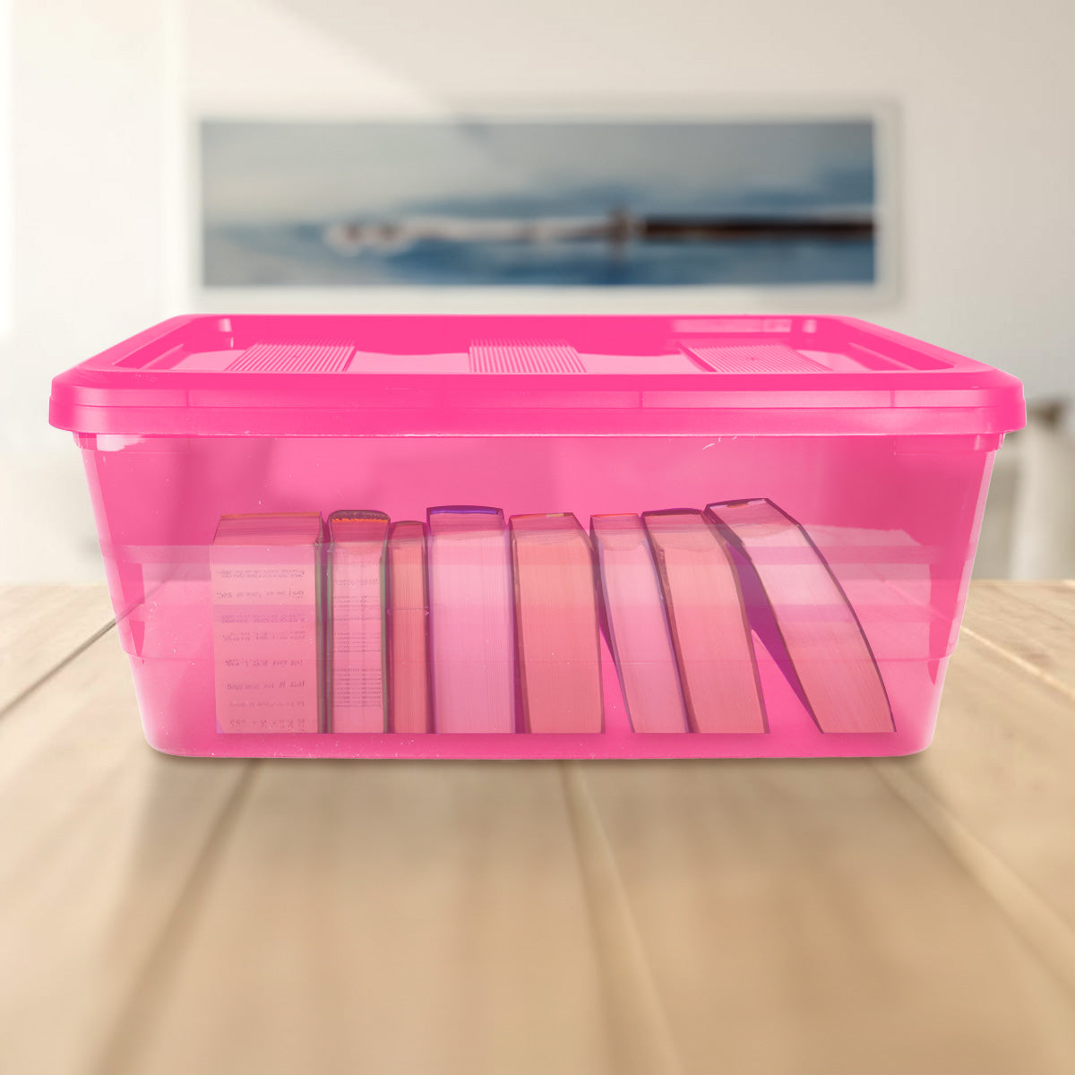 Caja de Plástico con Tapa, Color Rosa