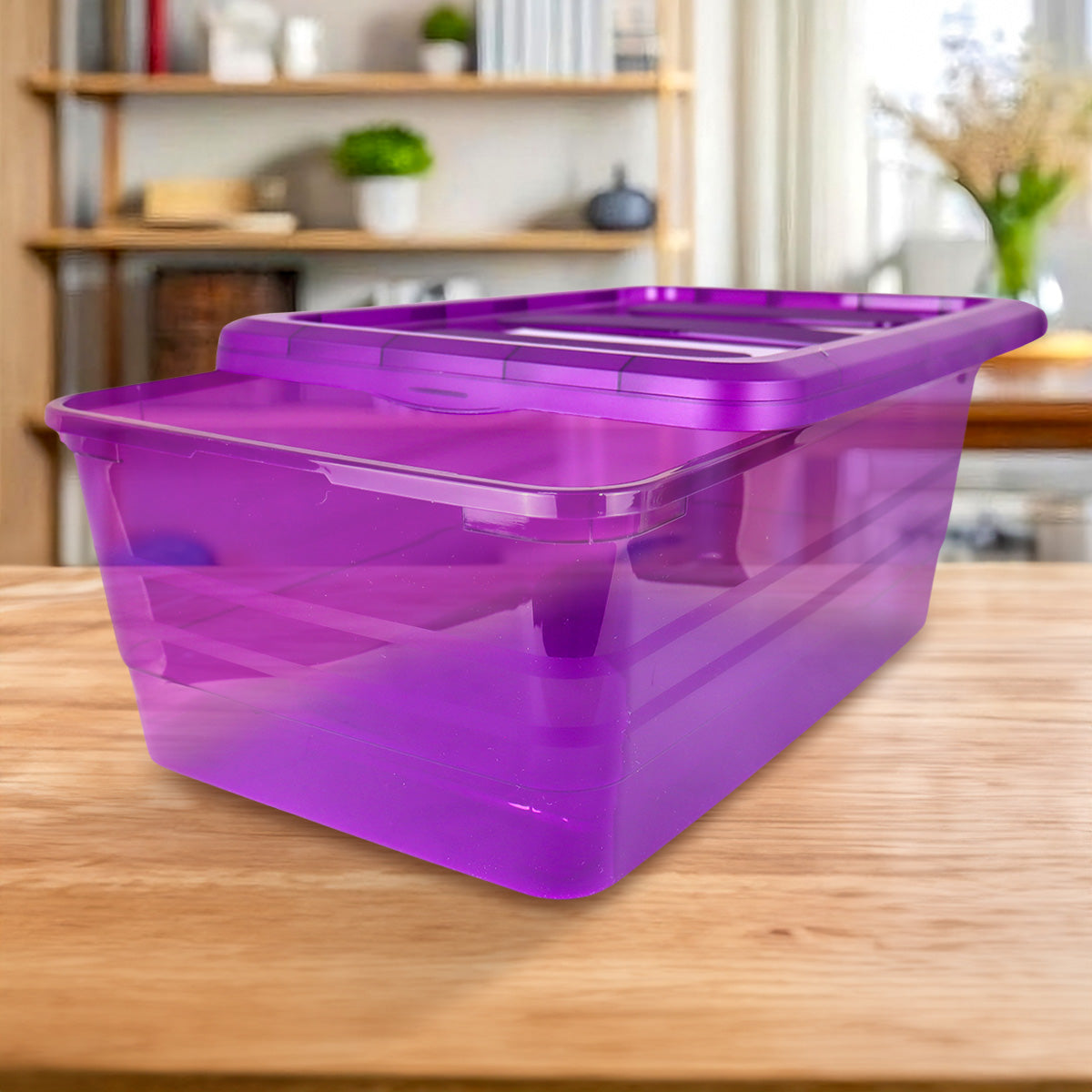 Caja de Plástico con Tapa, Color Morado