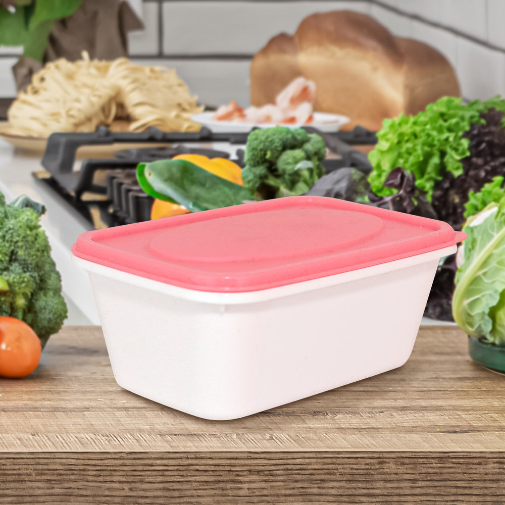 Contenedor Rectangular de Plástico color Blanco/Rosa para Alimentos, 520ml