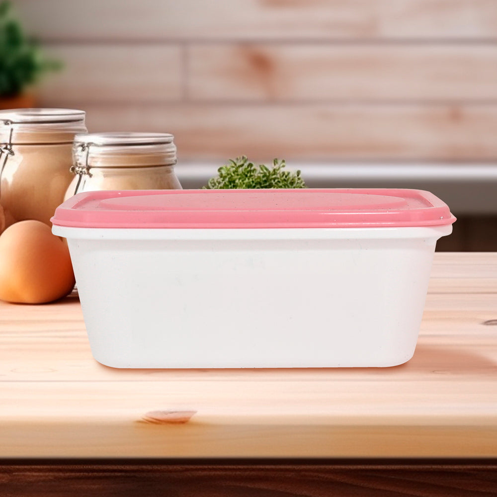 Contenedor Rectangular de Plástico color Blanco/Rosa para Alimentos, 520ml