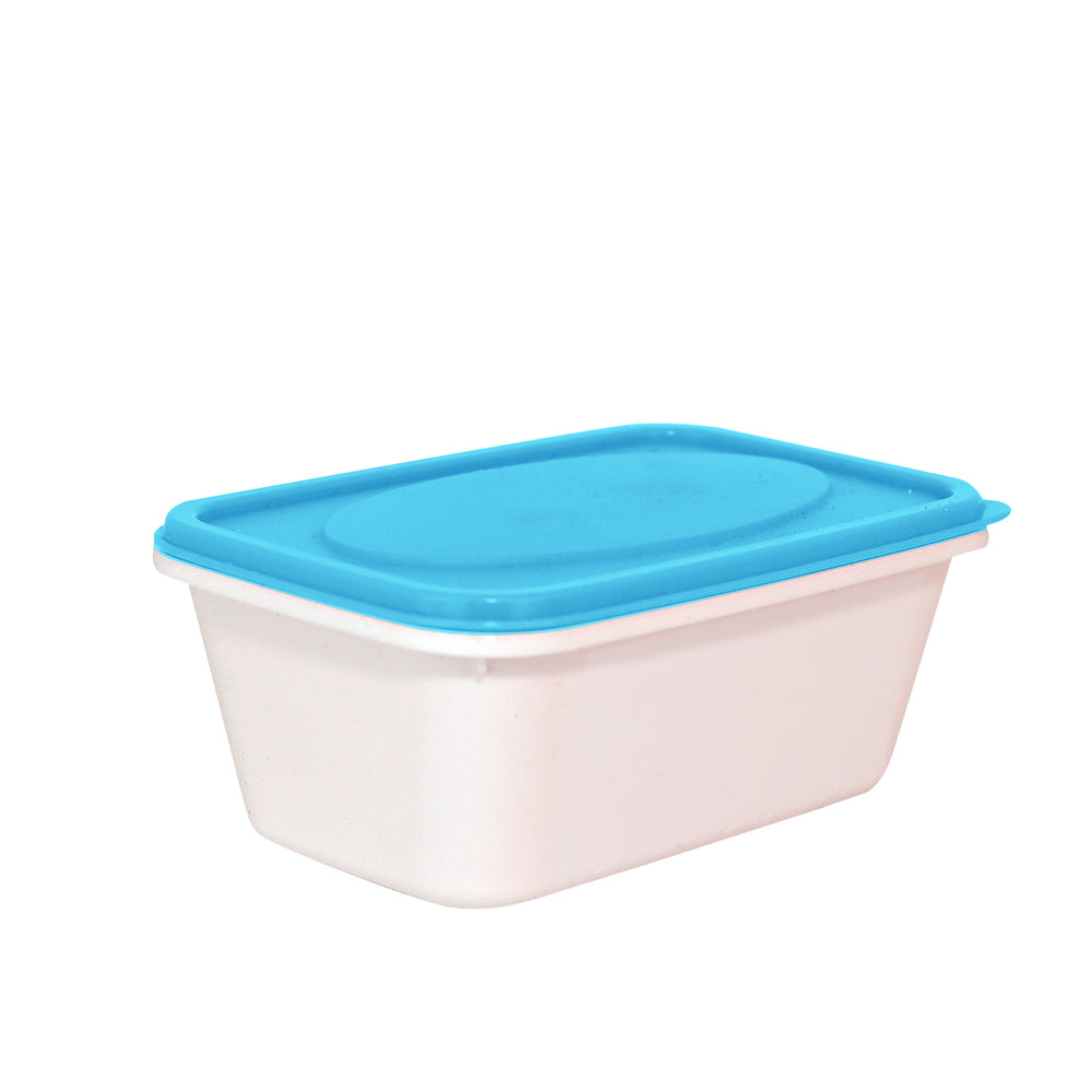 Contenedor Rectangular de Plástico color Blanco/Azul para Alimentos, 520ml