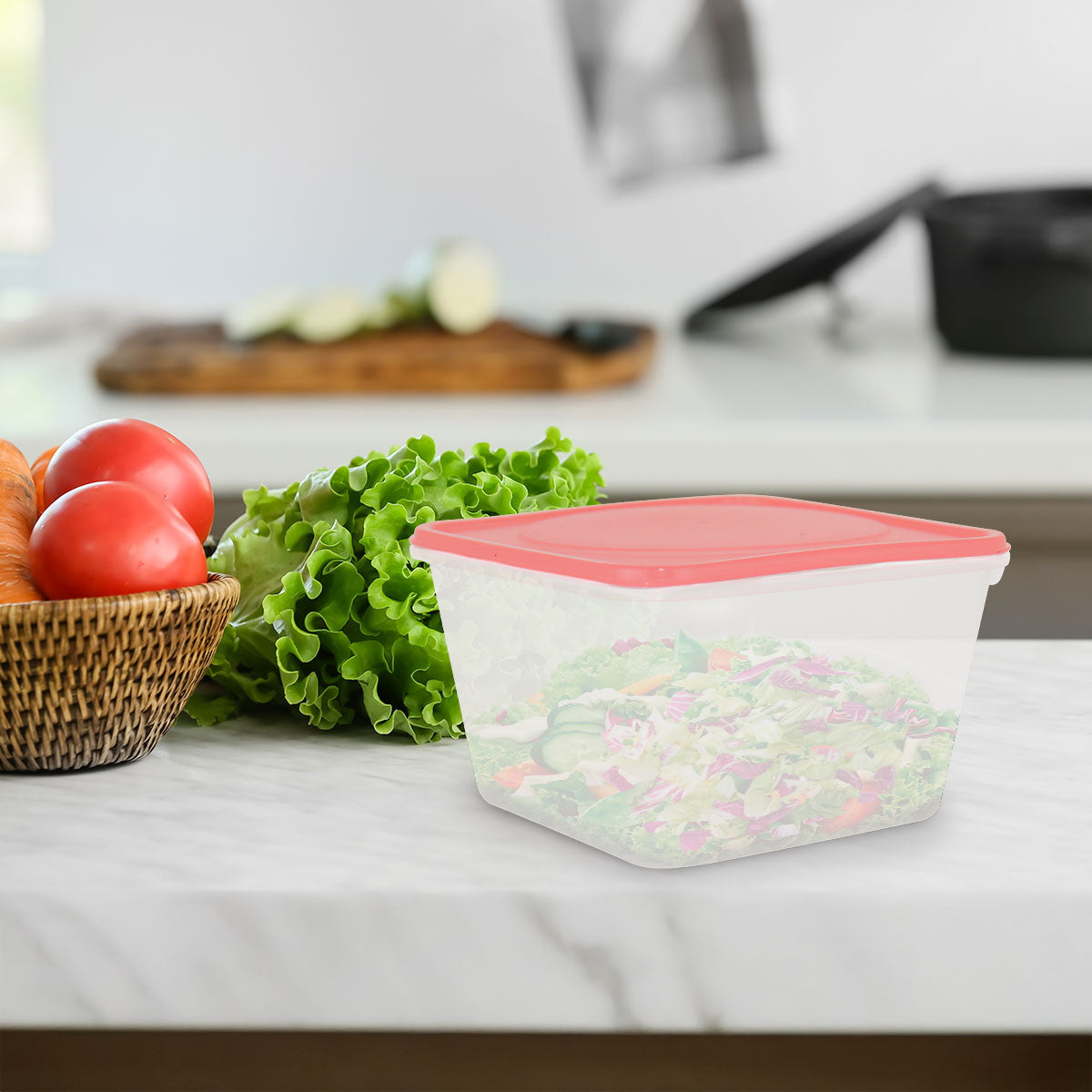 Contenedor Cuadrado de Plástico color Coral para Alimentos, 850ml