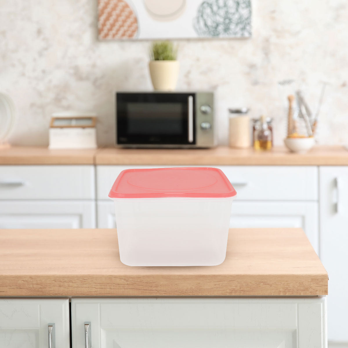Contenedor Cuadrado de Plástico color Coral para Alimentos, 850ml