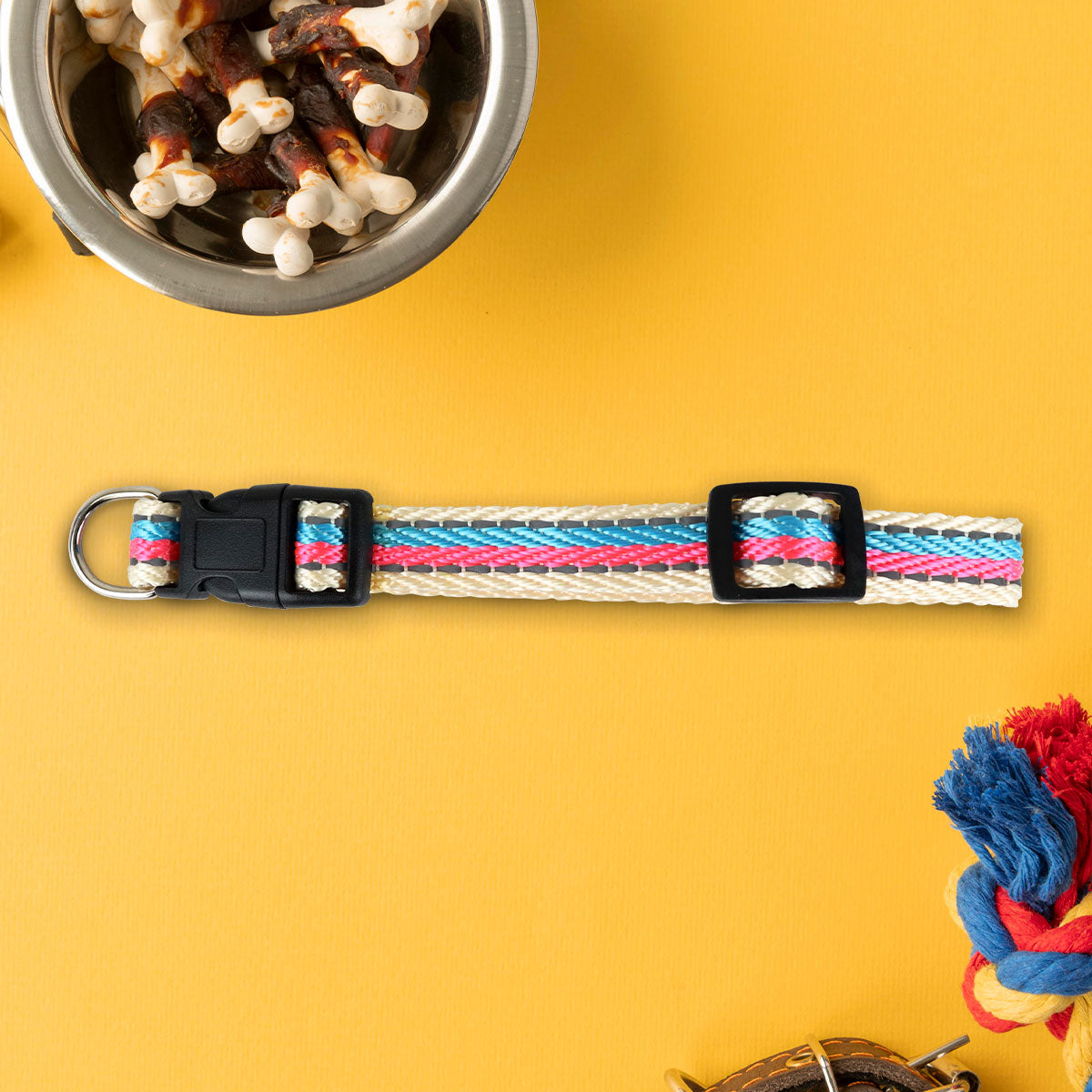 Collar Decorado color Azul con Rosa para Mascota