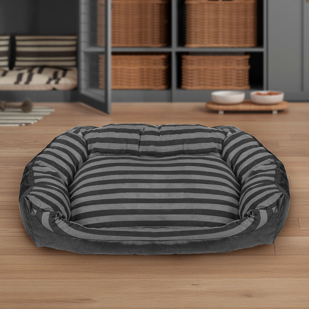 Cama para Mascota, Diseño Rayas, Color Gris, 43x32 cm