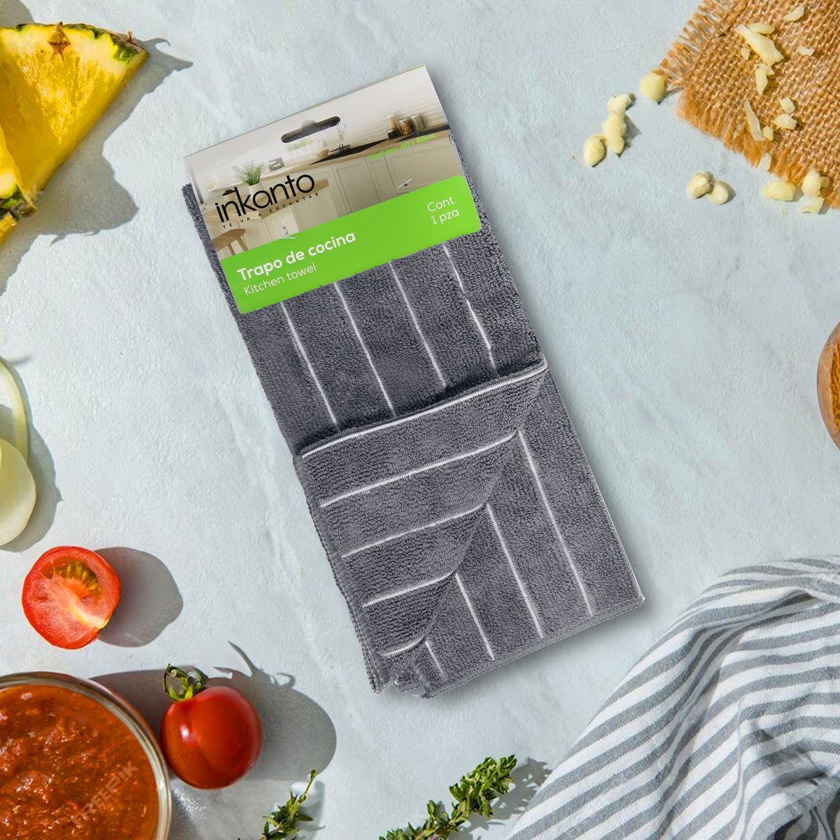 Trapo de Cocina, Diseño Líneas, Color Gris, 60x40 cm
