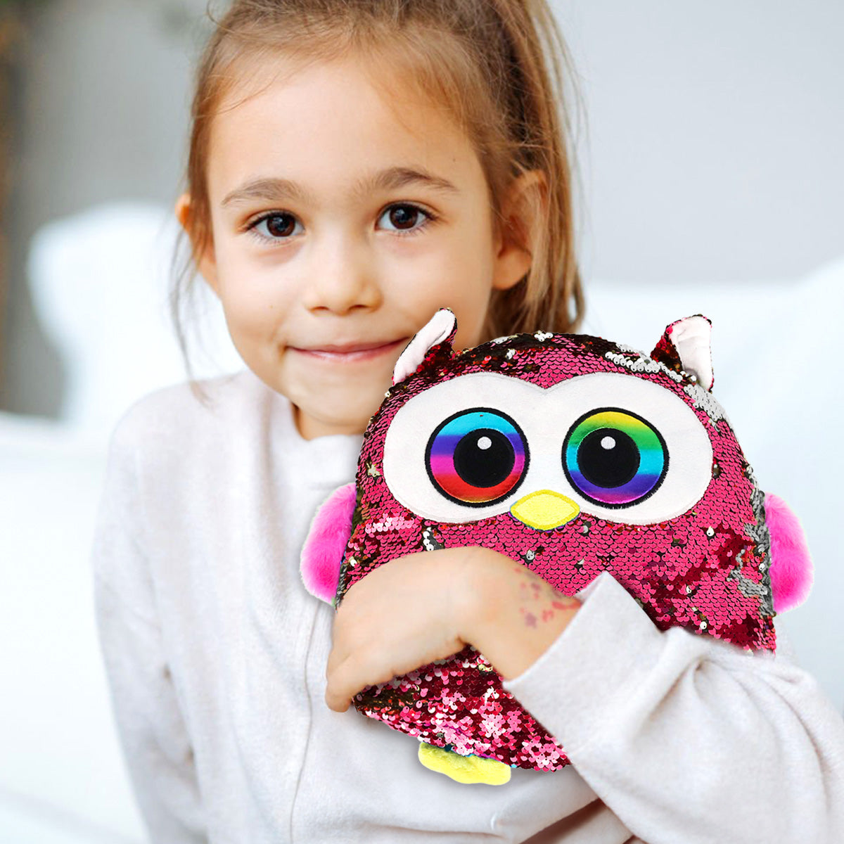 Peluche Búho con Lentejuelas, Color Rosa