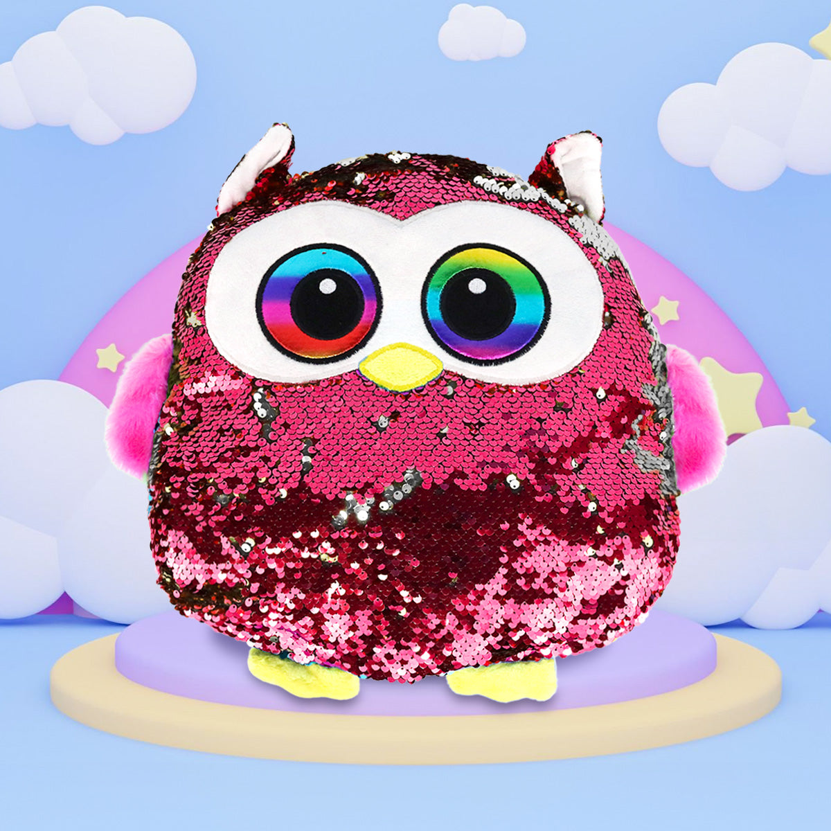 Peluche Búho con Lentejuelas, Color Rosa