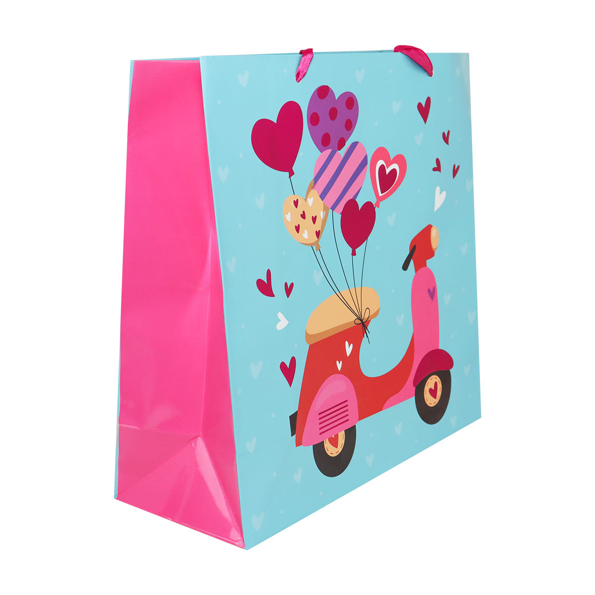 Bolsa Para Regalo Moto con Corazones, color Azul