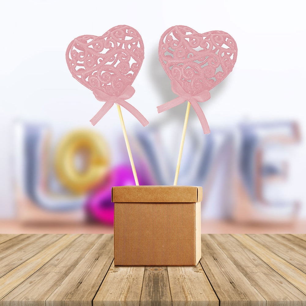Corazones con Diamantina 22cm, Color Rosa 2 pzas.