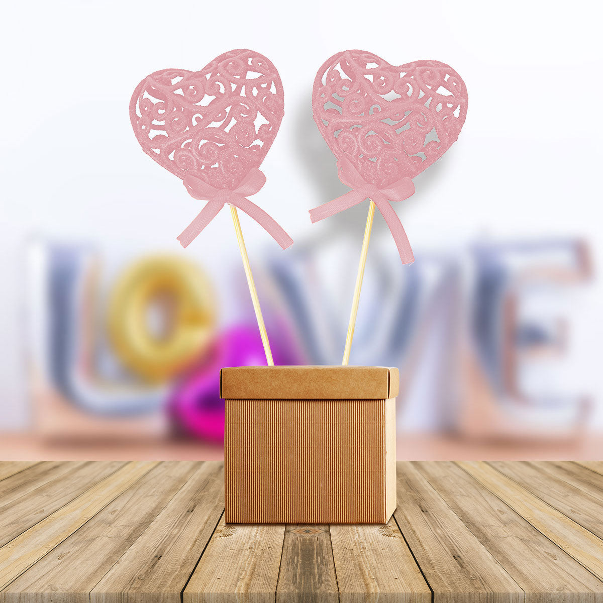 Corazones con Diamantina 22cm, Color Rosa 2 pzas.