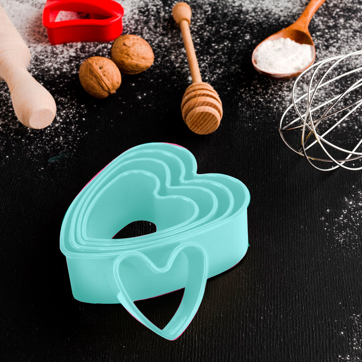 Moldes Cortadores para Galletas en Forma de Corazón, color Aqua 5 pza