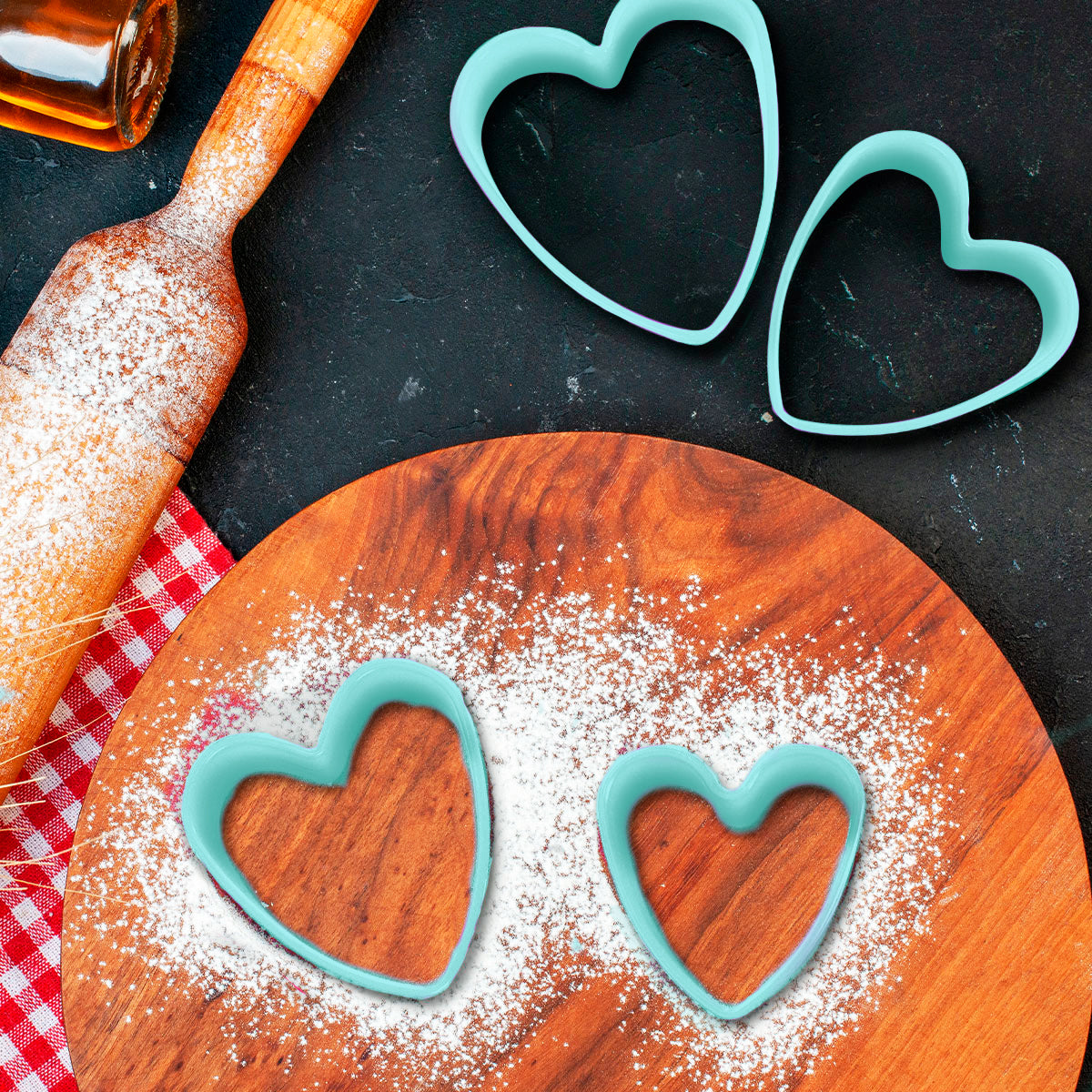 Moldes Cortadores para Galletas en Forma de Corazón, color Aqua 5 pza