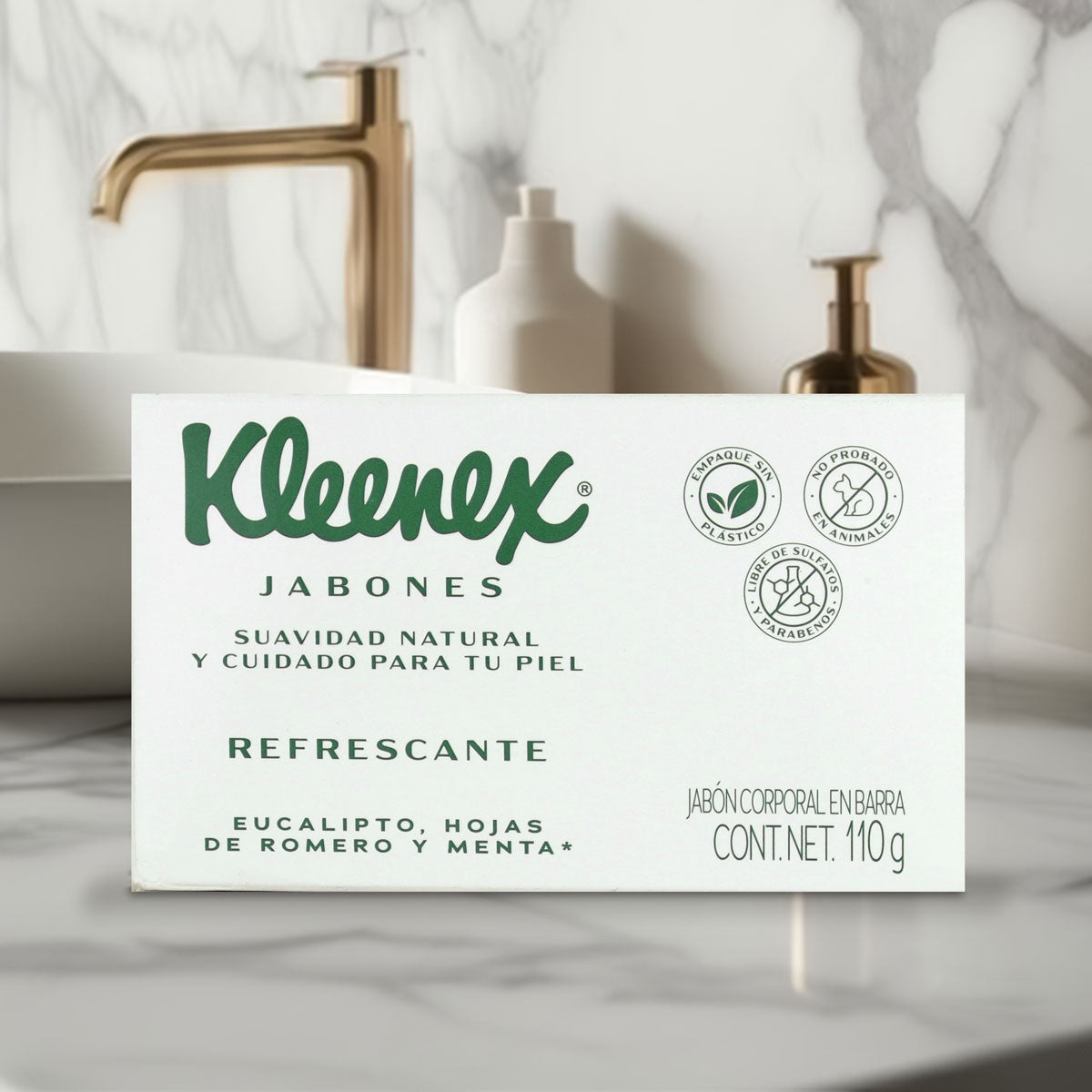 Jabón de Tocador Kleenex, Eucalipto, Hojas de Romero y Menta