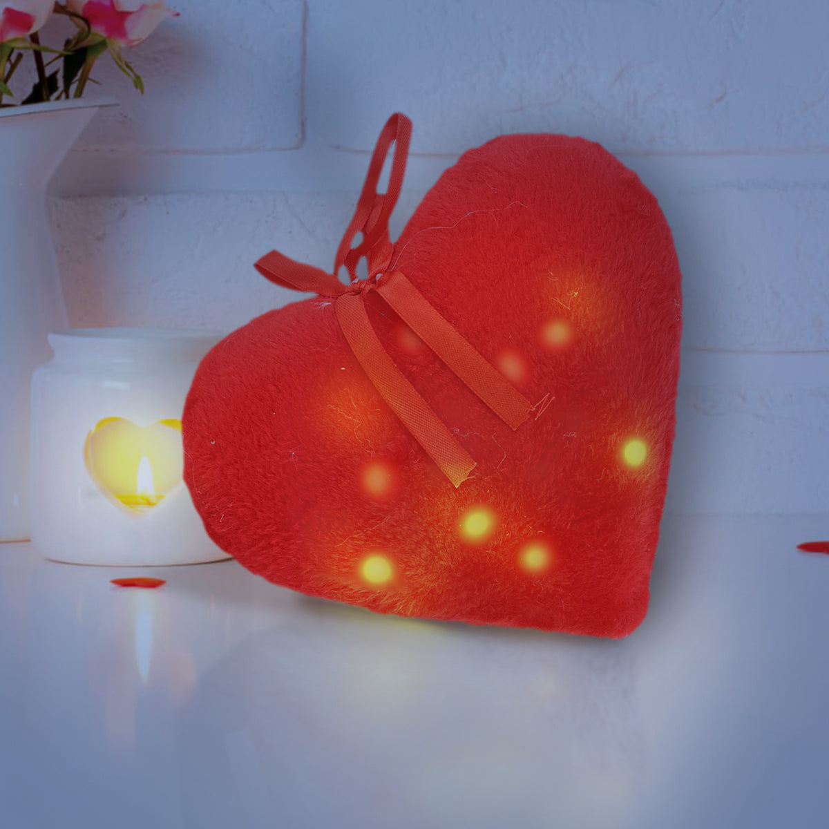Corazón de Peluche con Luces Led, color Rojo