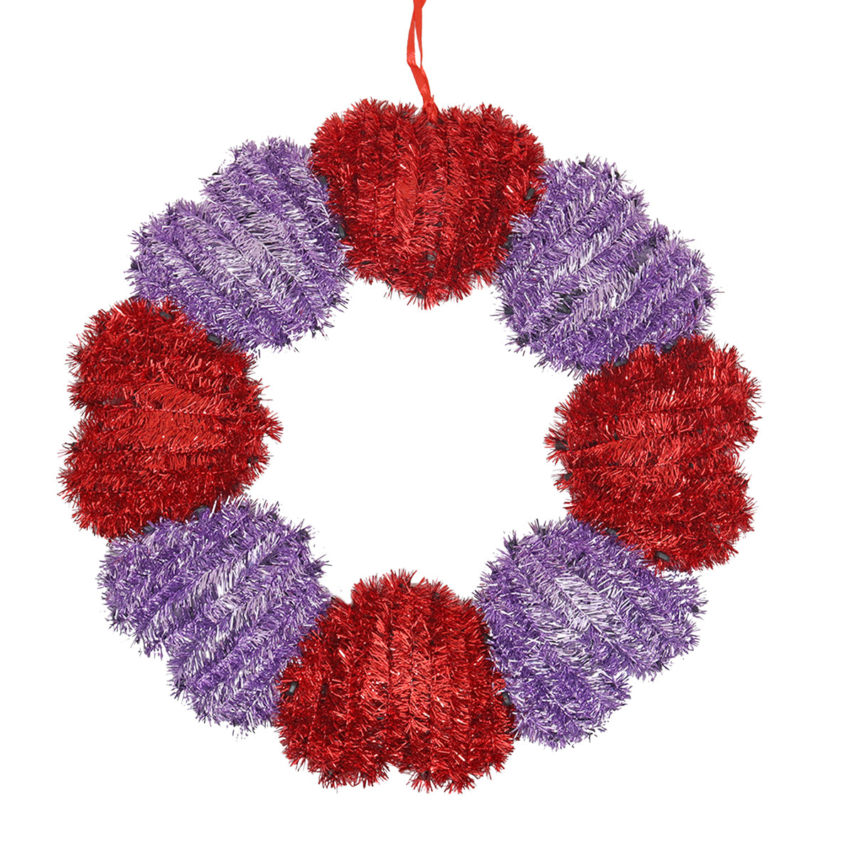 Circulo de Tinsel Decorativo, color Rojo con Lila