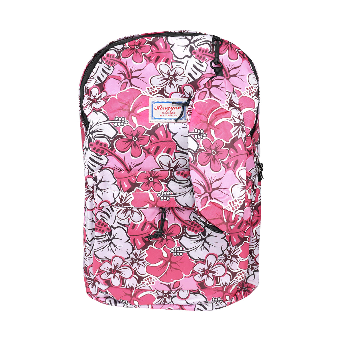Mochila con Diseño de Flores, Color Rosa con Negro