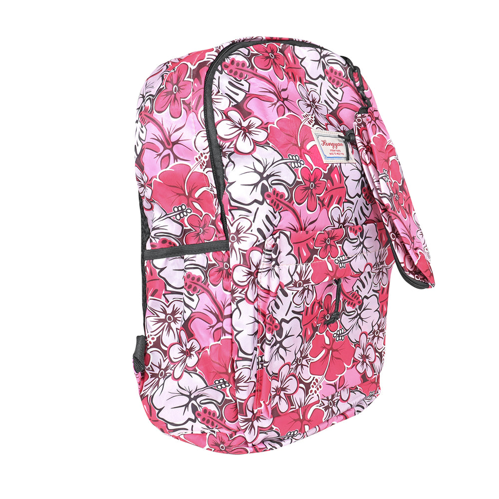 Mochila con Diseño de Flores, Color Rosa con Negro