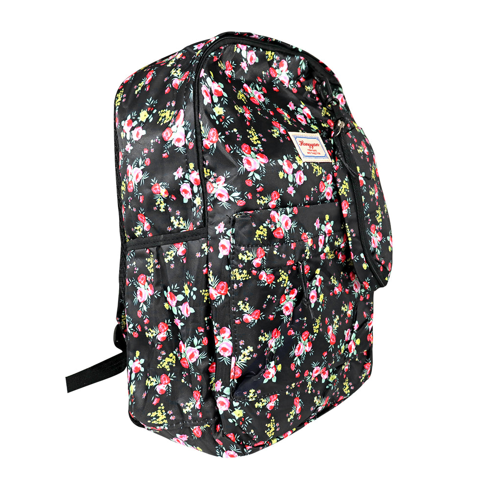 Mochila con Diseño de Flores, Color Negro