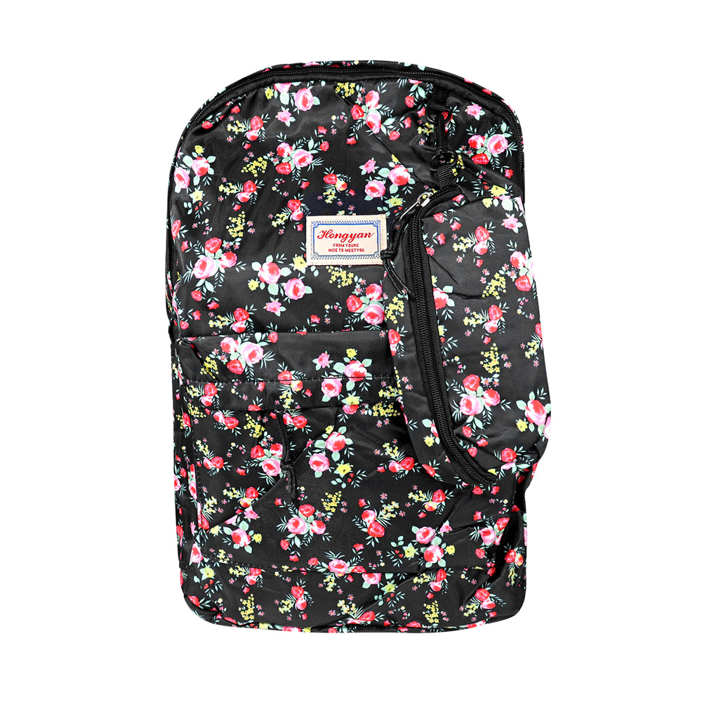 Mochila con Diseño de Flores, Color Negro