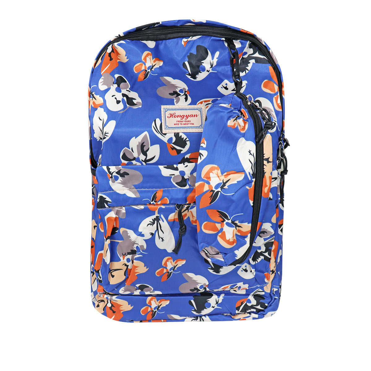 Mochila con Diseño de Flores, Color Azul con Gris