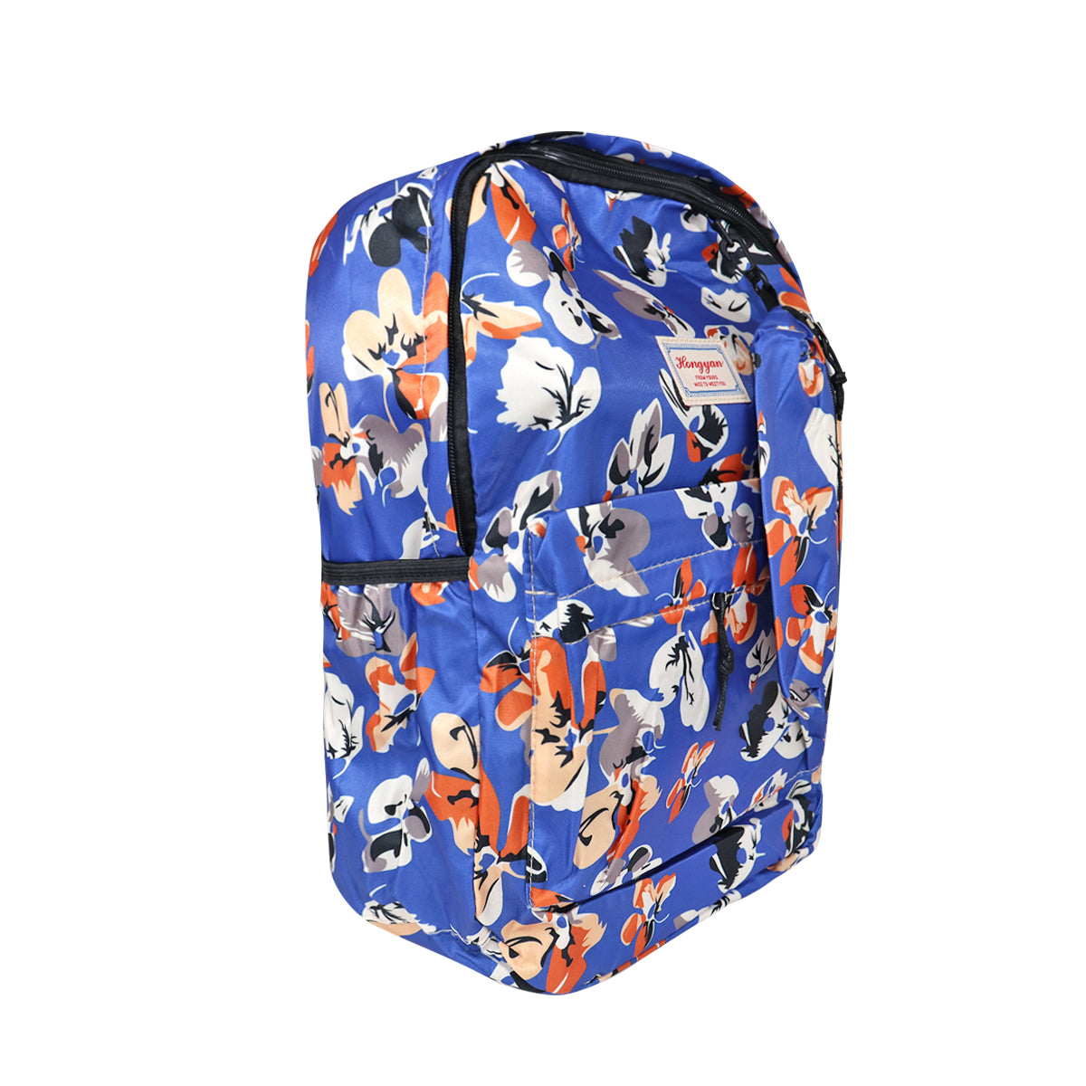 Mochila con Diseño de Flores, Color Azul con Gris