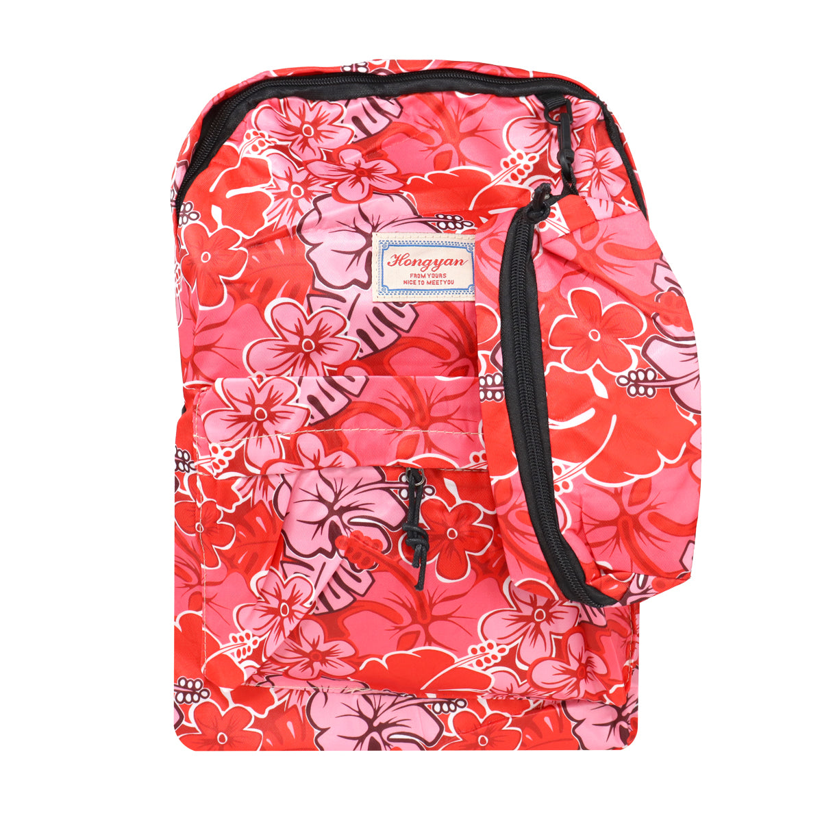Mochila con Diseño de Flores, Color Rojo
